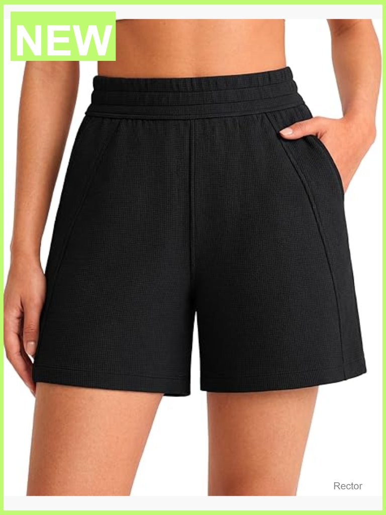 Waffle Knit High Waisted Shorts With Pockets 4" Inseam Summer Athletic Shorts